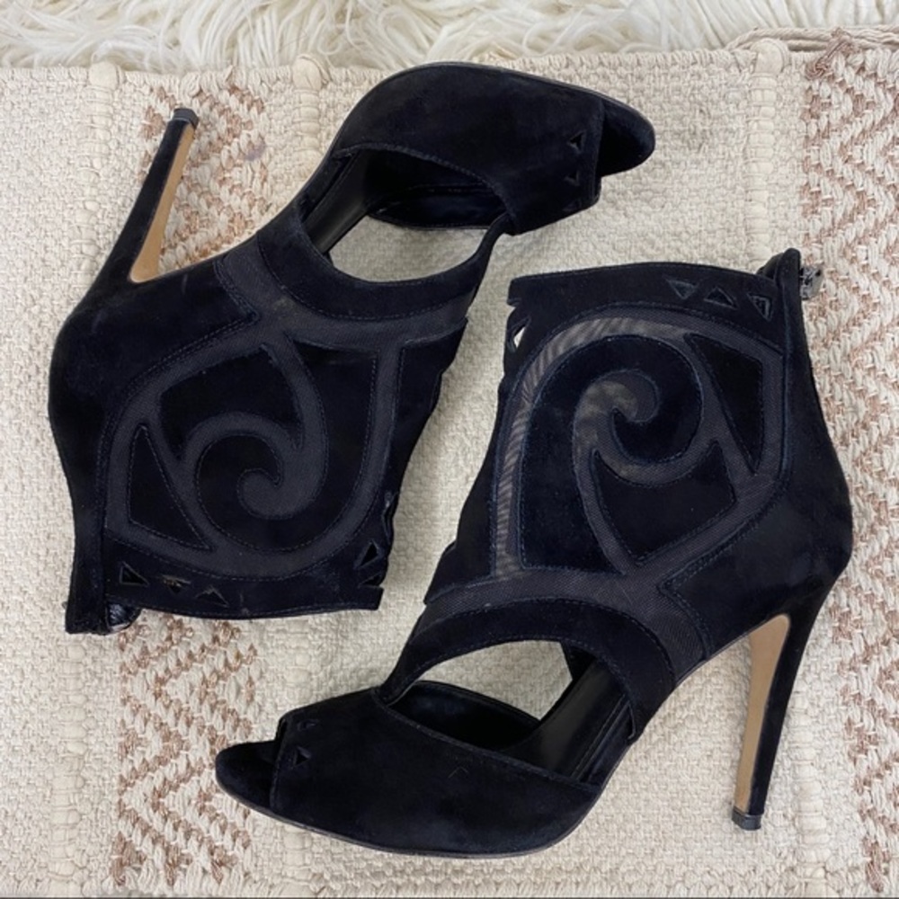 Sigerson Morrison Black Suede Mesh Cut Out Heels